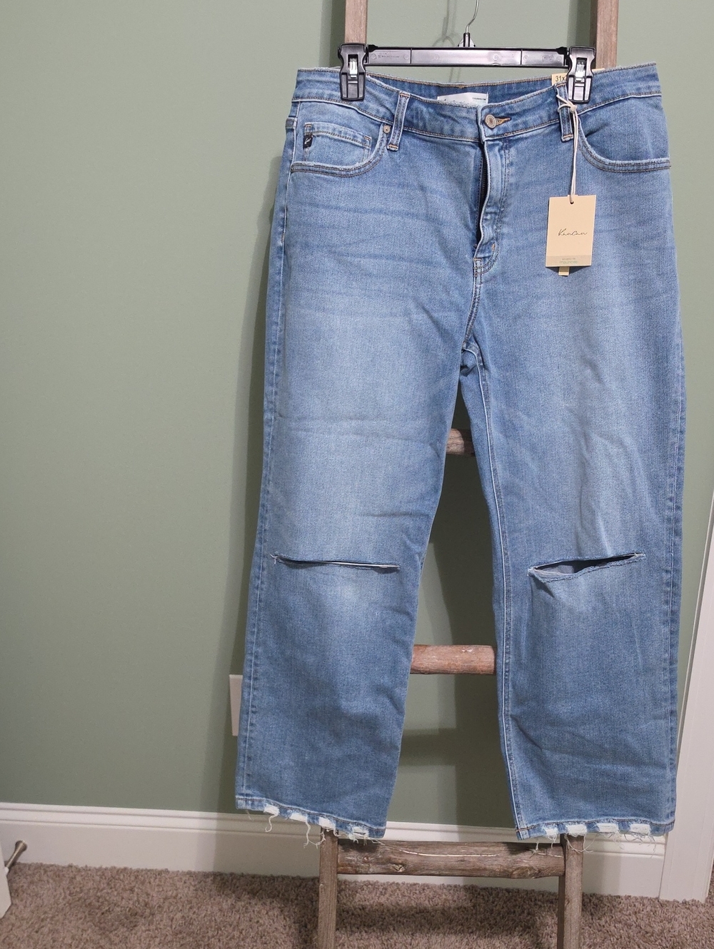Light Blue Womens Straight-Leg Distressed Jeans